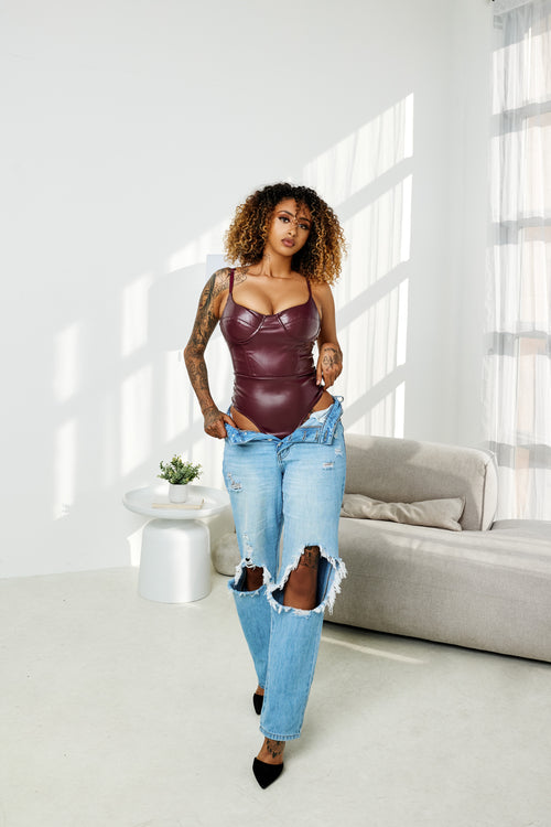 women's leather bodysuit